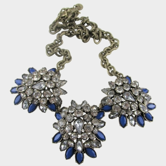 Vintage Loft Statement Necklace in Bronze Tone and Blue/Clear Crystals - Picture 2 of 5